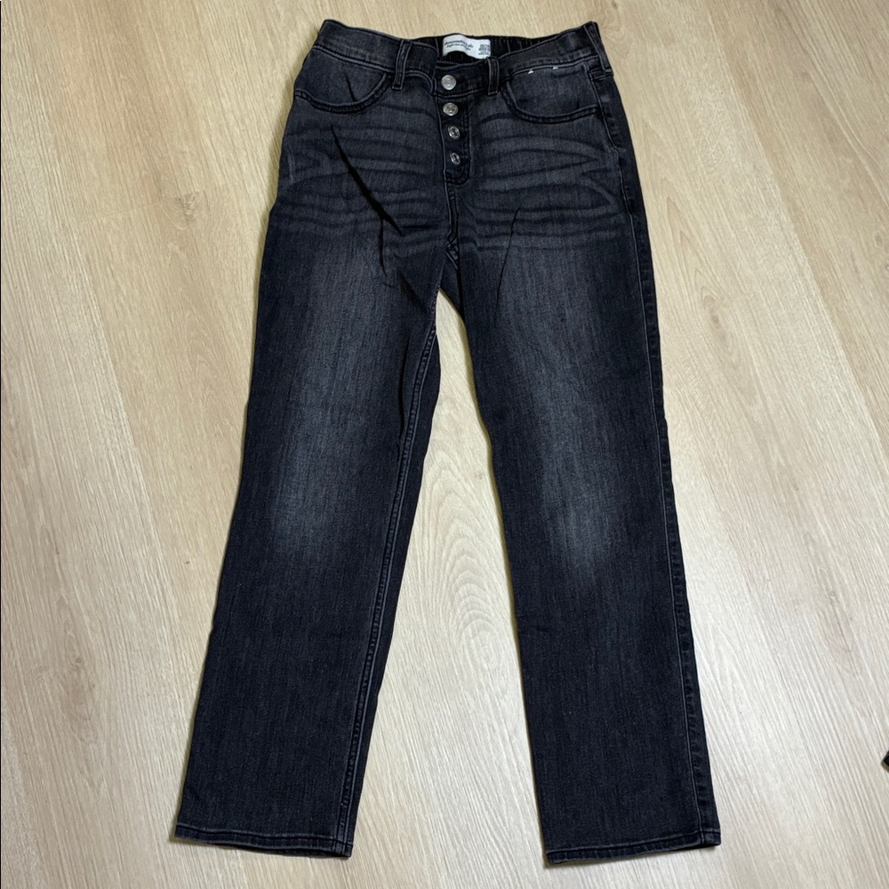 Abercrombie Kids Dark Wash High Rise Straight Black/Charcoal Jeans 13/14 Regular
